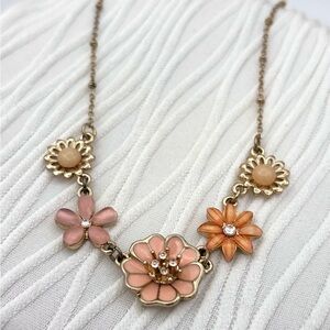 Gorgeous Lauren Conrad Floral Necklace in Gold, Pink & Coral